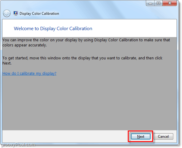 Windows 7 afișează fereastra de bun venit pentru calibrarea culorii