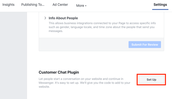 Utilizați Managerul de etichete Google cu Facebook, pasul 9, configurați pluginul dvs. Chat pentru clienți Facebook