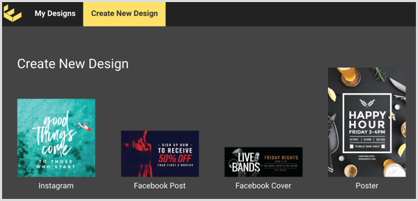 Faceți clic pe fila Creare design nou în Easil.