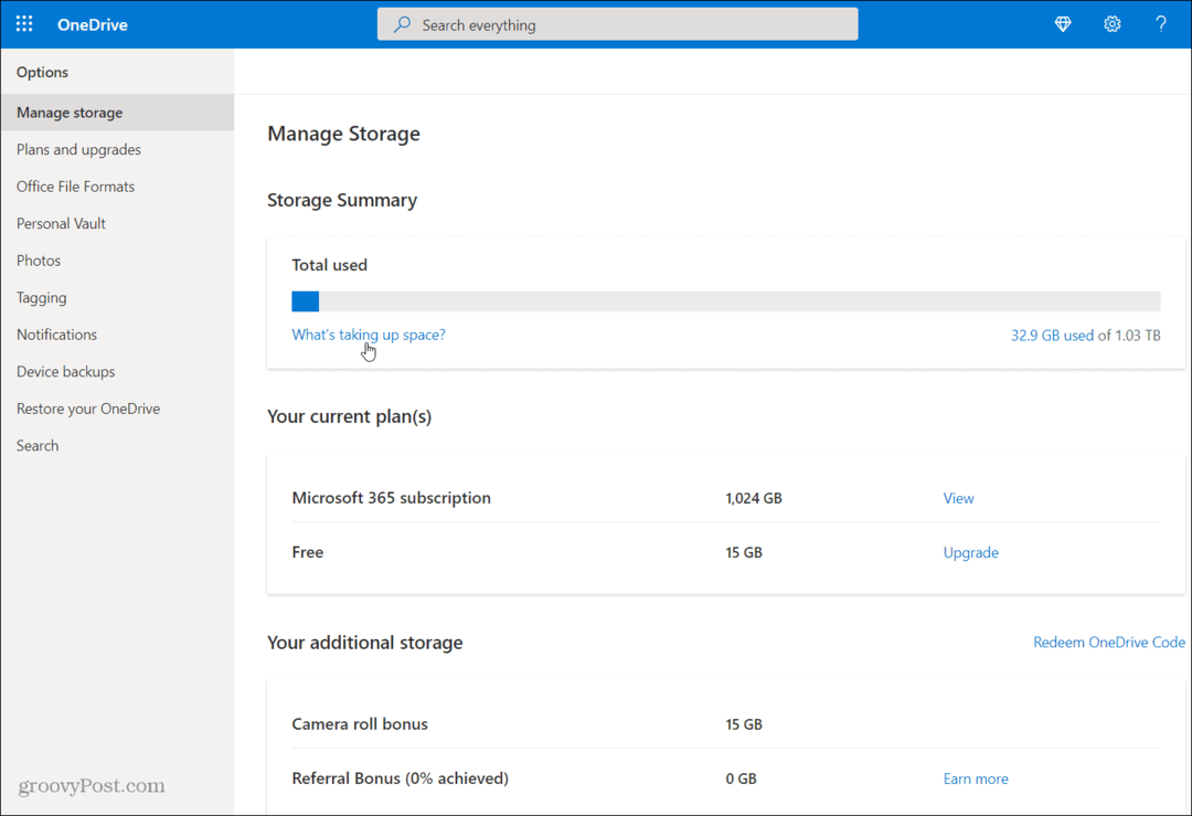 OneDrive Manage Storage
