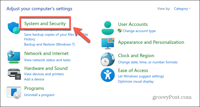 sistem panou de control windows si securitate