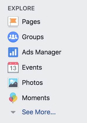 Accesați Grupuri Facebook din secțiunea Explorare a profilului dvs. personal Facebook.