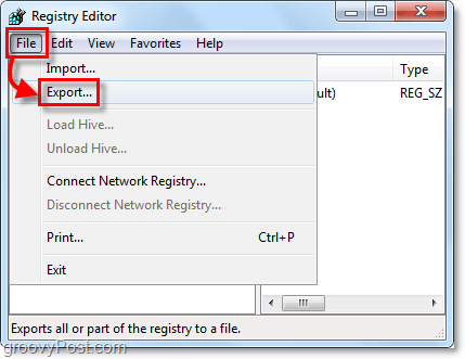 Windows 7 și Vista registru export