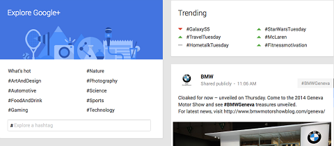 hashtag-uri trend pe google +