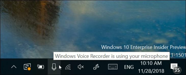Windows 10 19H1 Notificare pentru microfon nou