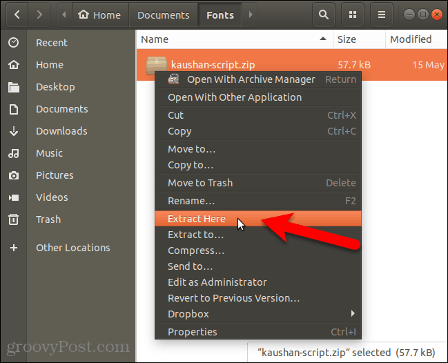 Extrageți fișierul de fonturi în Nautilus în Ubuntu