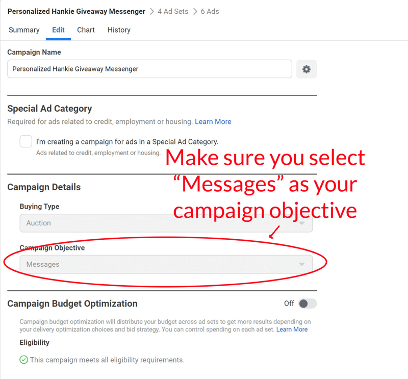 Anunțul Facebook Messenger Giveaway Messenger a configurat pasul 6