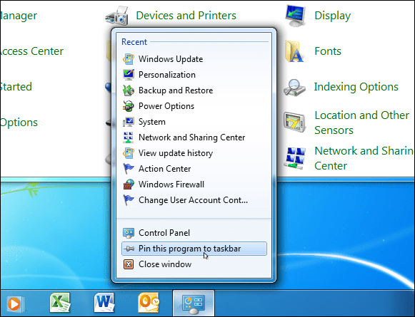 Panoul de control Windows 7