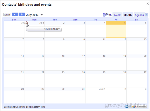 zile de naștere în calendarul Google