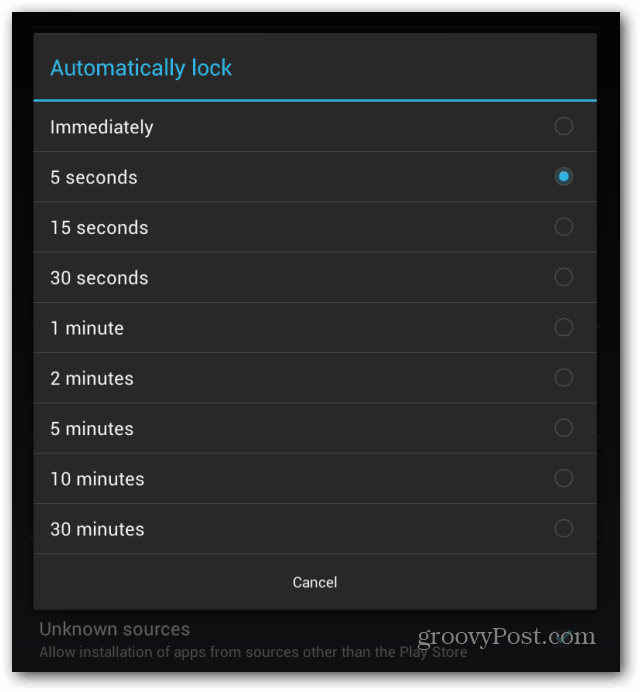 Ecranul de blocare Goggle Nexus 7 blochează automat intervalul