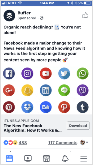 exemplu de anunț Facebook cu descărcare