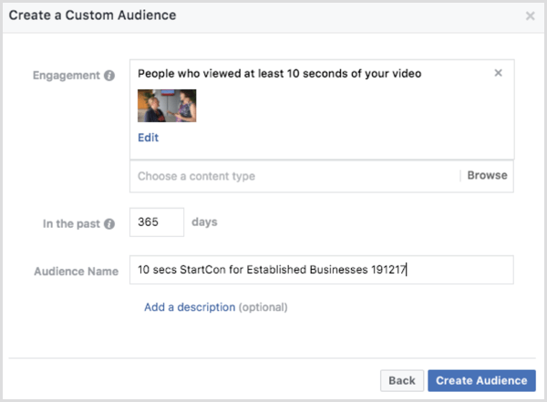 Publicitate personalizată de implicare video Facebook