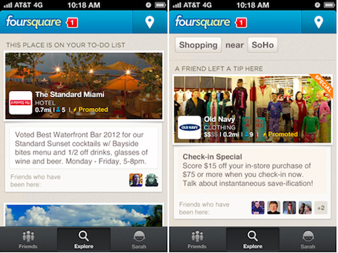 Foursquare a promovat actualizări