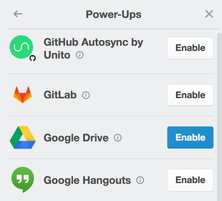 Activați pornirea Google Drive pentru a atașa conținut dintr-un document Google direct pe card.