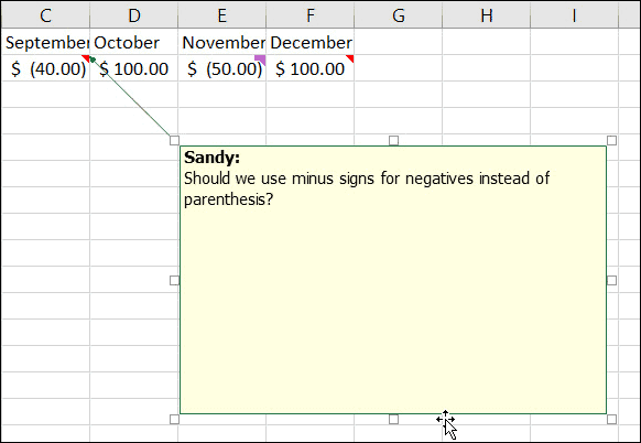 Redimensionați sau mutați note în Excel