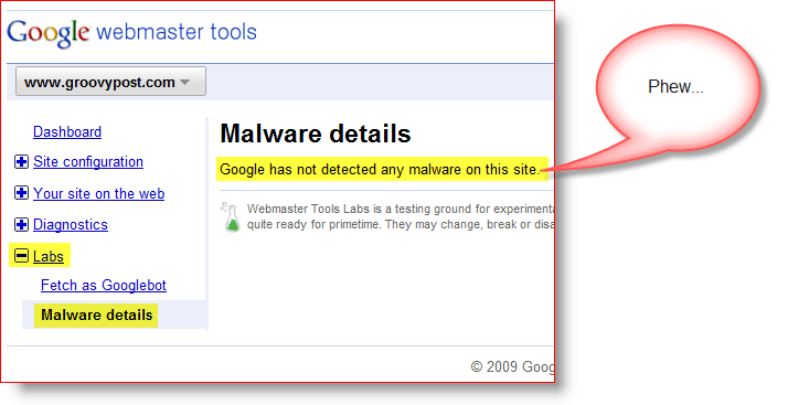 groovypost.com Instrumente Google Webmaster Detalii Malware