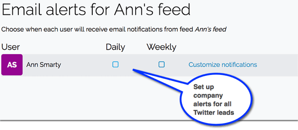 În Leadfeeder, configurați notificări prin e-mail pentru noi clienți potențiali care vin de pe Twitter.
