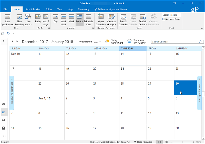 1 Calendar Outlook