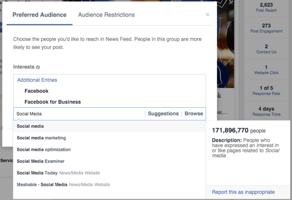 optimizarea publicului pe facebook a preferat interesele publicului