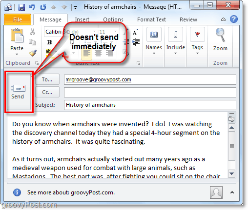 trimiterea unui e-mail în Outlook 2010 nu înseamnă că este livrată imediat