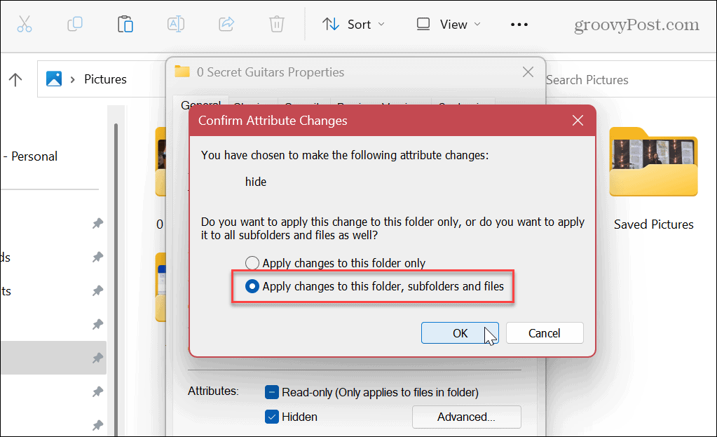 Ascundeți fișierele și folderele pe Windows 11