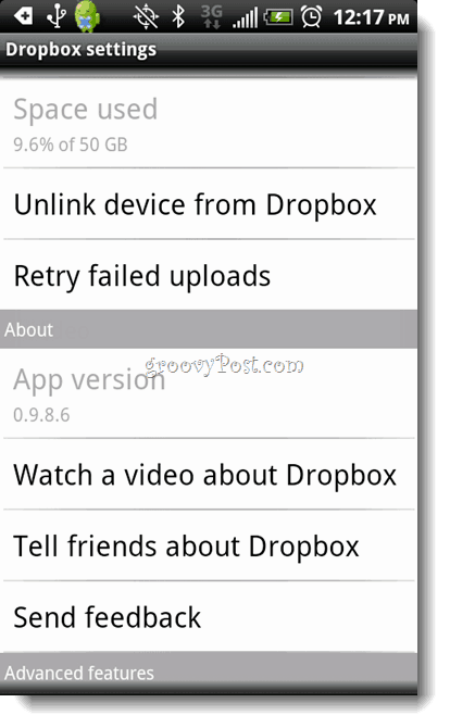 Dezinstalare Android Dropbox