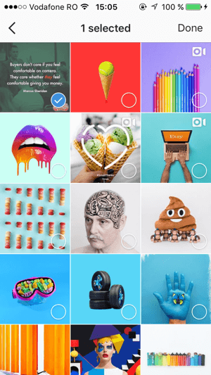 Selectați orice postări salvate pe care doriți să le adăugați la colecția dvs. Instagram și apoi atingeți Terminat.