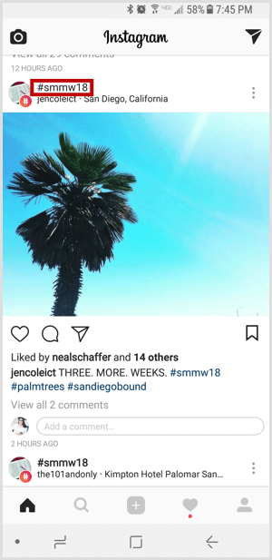 Hashtag Instagram în feed