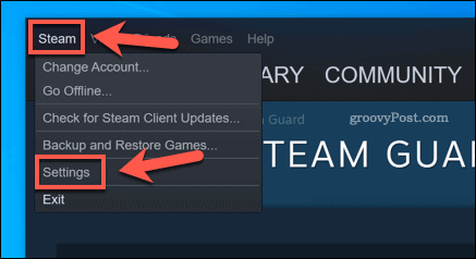 Opțiunea Setări Steam în clientul Windows 10