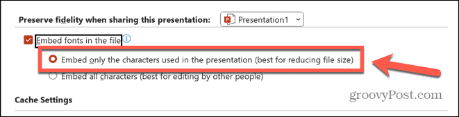 PowerPoint încorpora doar caracterele utilizate
