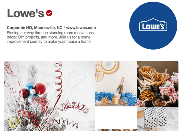 Lowe's are o prezentare exemplară Pinterest, care conține atât materiale promoționale, cât și utile.