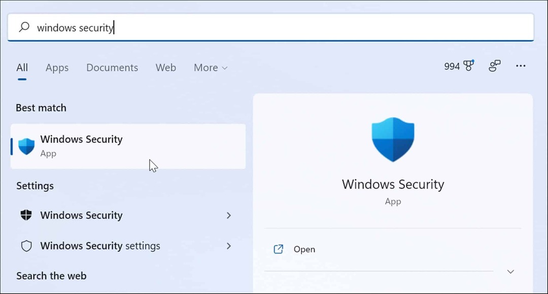 Porniți aplicația Windows Security