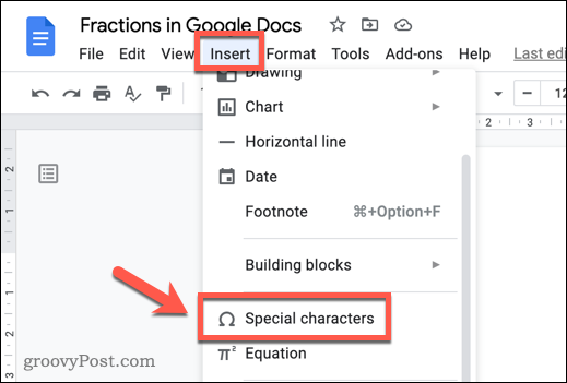 Inserarea caracterelor speciale în Google Docs