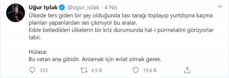 Răspuns puternic din partea lui Uğur Ișılak celor care încearcă să dea motive despre post!