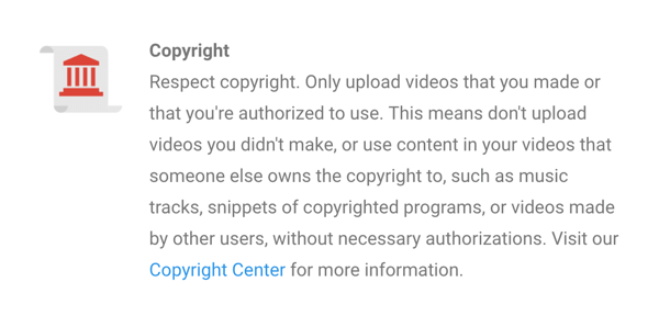 Politica YouTube privind drepturile de autor este clar menționată.