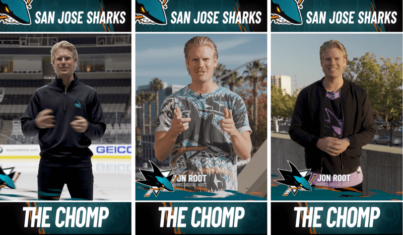 trei postări Instagram Stories din segmentul The Chomp din San Jose Shark