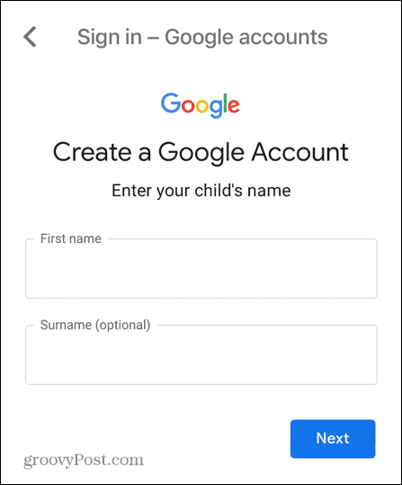 numele contului copil gmail
