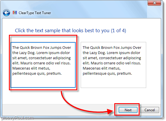 pasul 1 al calibrării ClearType în Windows 7