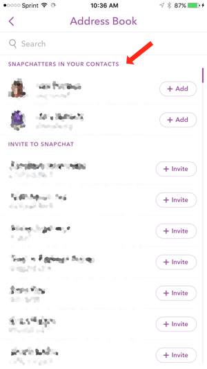 snapchatters în contactele dvs.