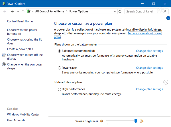 Opțiuni de alimentare Windows 10