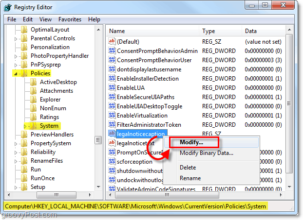 modificați legalnoticecaption pentru a crea un mesaj de pornire Windows 7