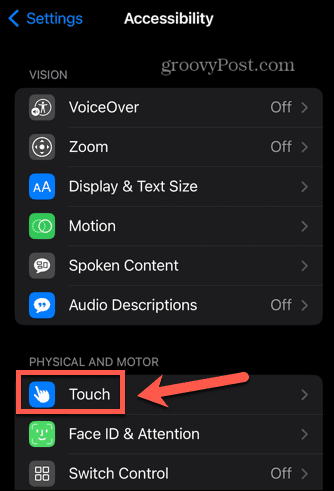 setări iphone touch