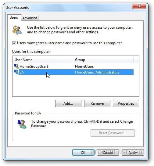 Conectare Windows 7 în mod automat 3
