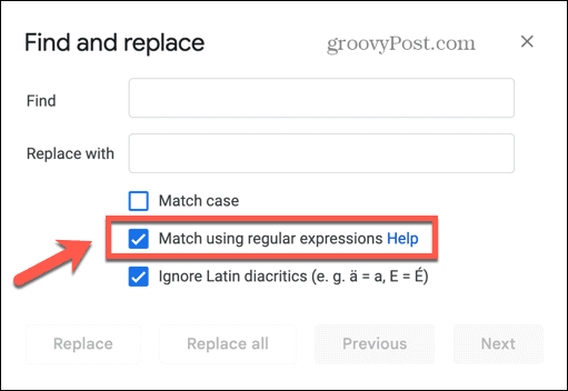 Google Docs potrivirea folosind expresia regex