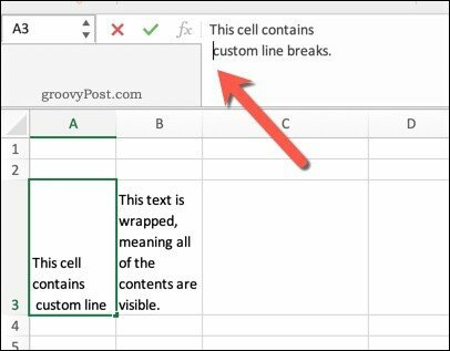 Un exemplu de întreruperi de linie în Excel