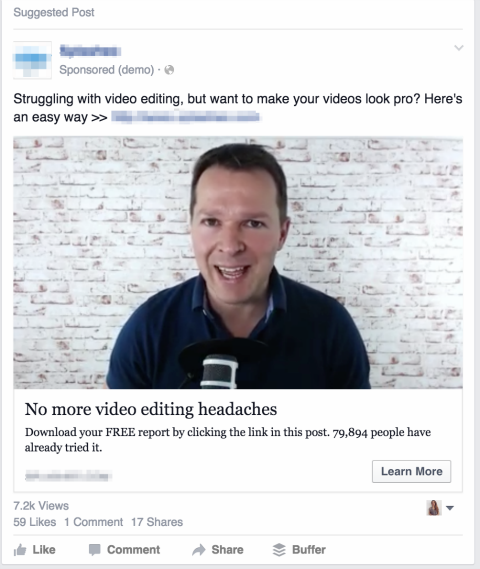 anunț video facebook în fluxul de știri