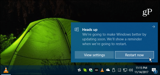Windows 10 Restart Message