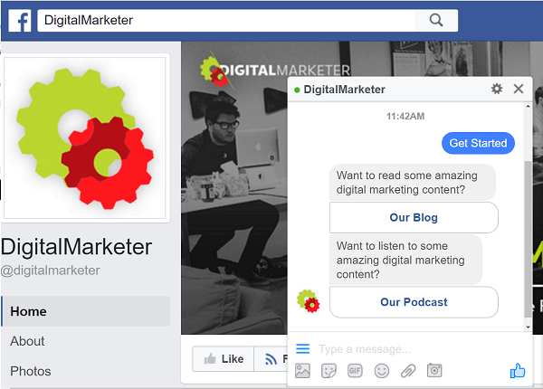 DigitalMarketer folosește roboții ManyChat pentru a interacționa prin Facebook Messenger.