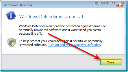 Dezactivează Windows Defender Vista