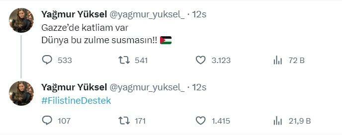 Yağmur Yüksel Împărtășește sprijinul pentru Palestina